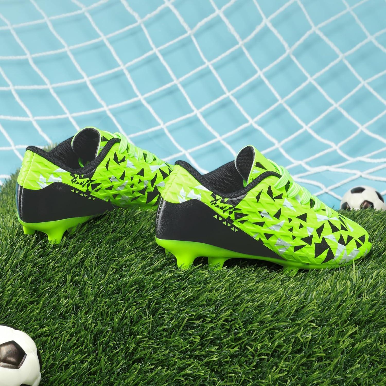 imageDREAM PAIRS Boys Girls Soccer Cleats Youth Firm Groud Athletic Outdoor Trainning Football Shoes for LittleBig KidNeon GreenBlack