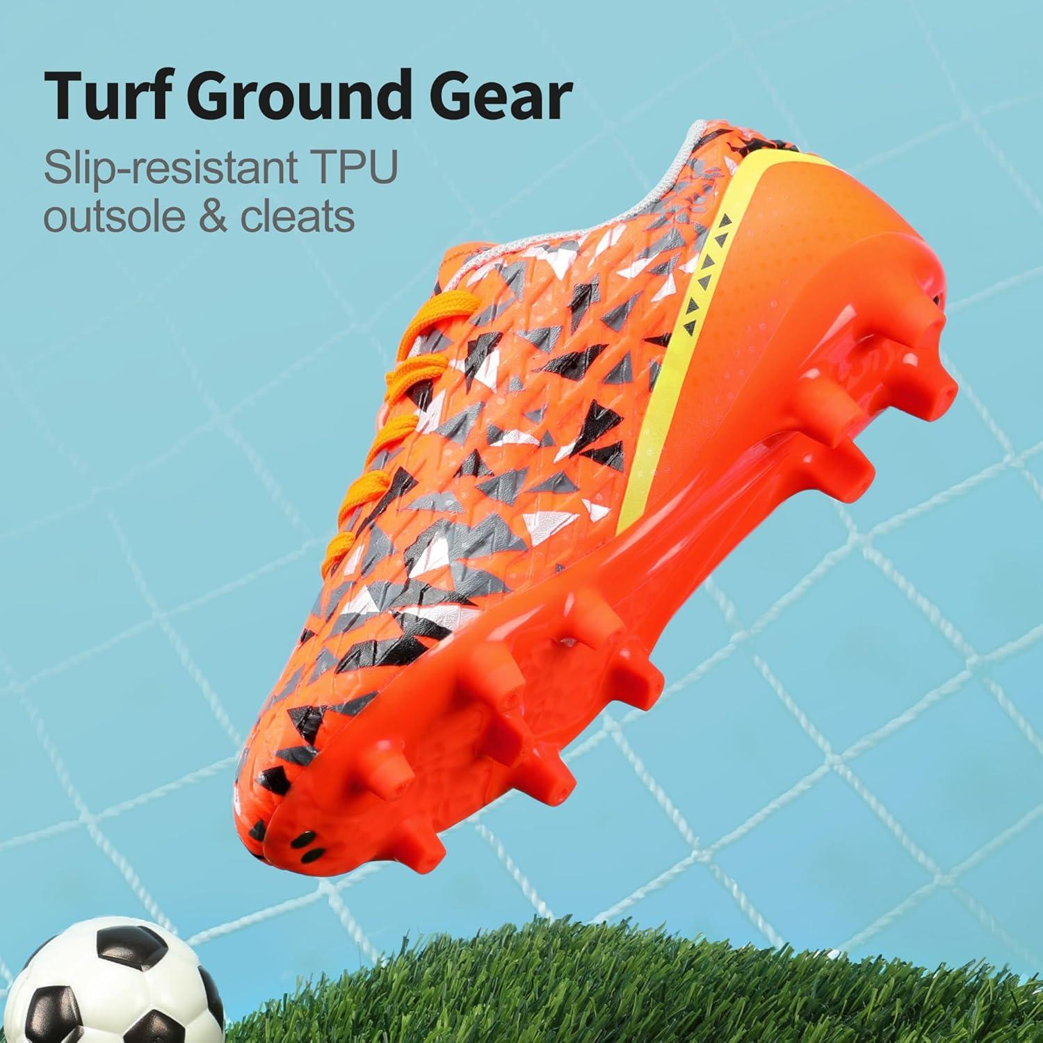 imageDREAM PAIRS Boys Girls Soccer Cleats Youth Firm Groud Athletic Outdoor Trainning Football Shoes for LittleBig KidOrangeDarkGreyYellow