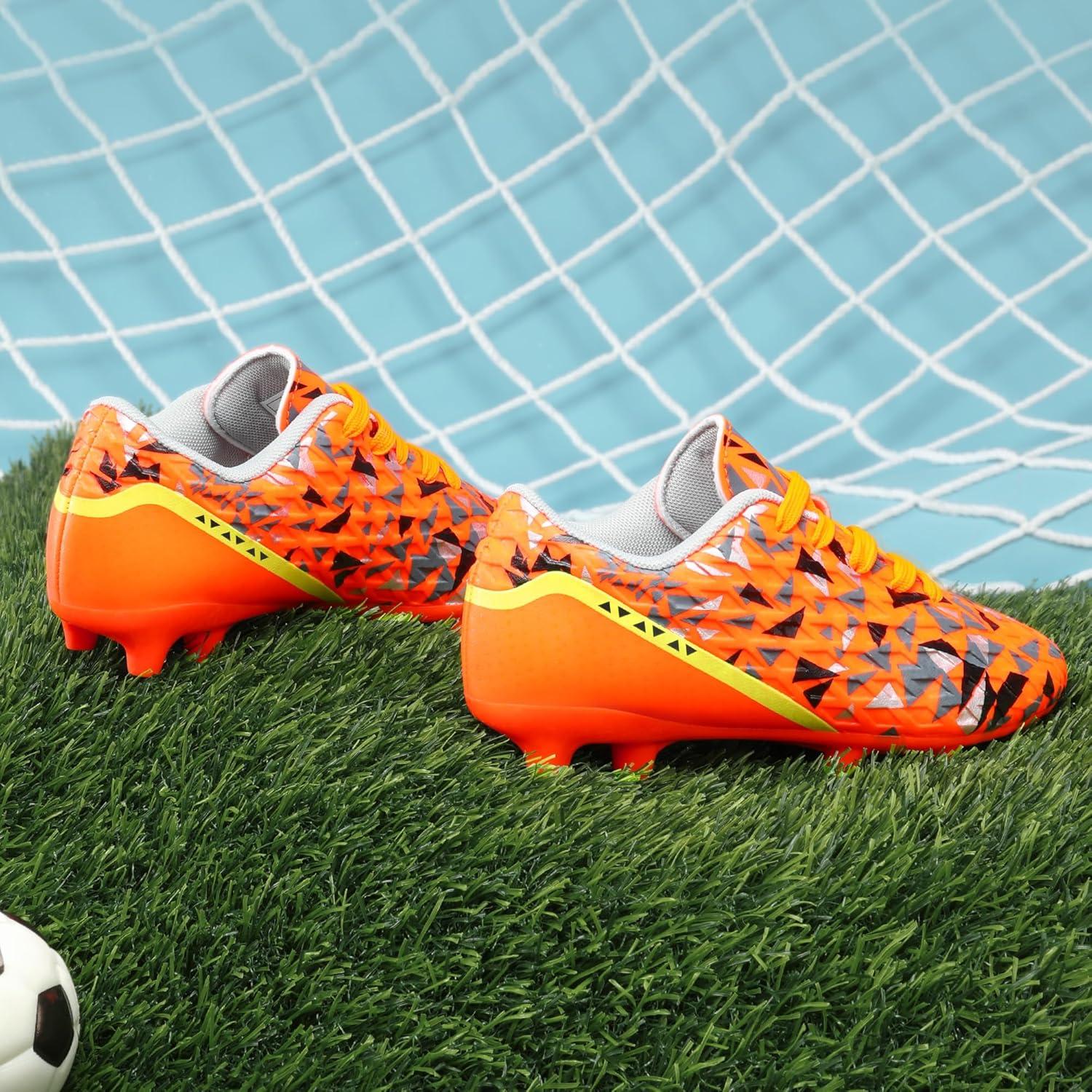 imageDREAM PAIRS Boys Girls Soccer Cleats Youth Firm Groud Athletic Outdoor Trainning Football Shoes for LittleBig KidOrangeDarkGreyYellow