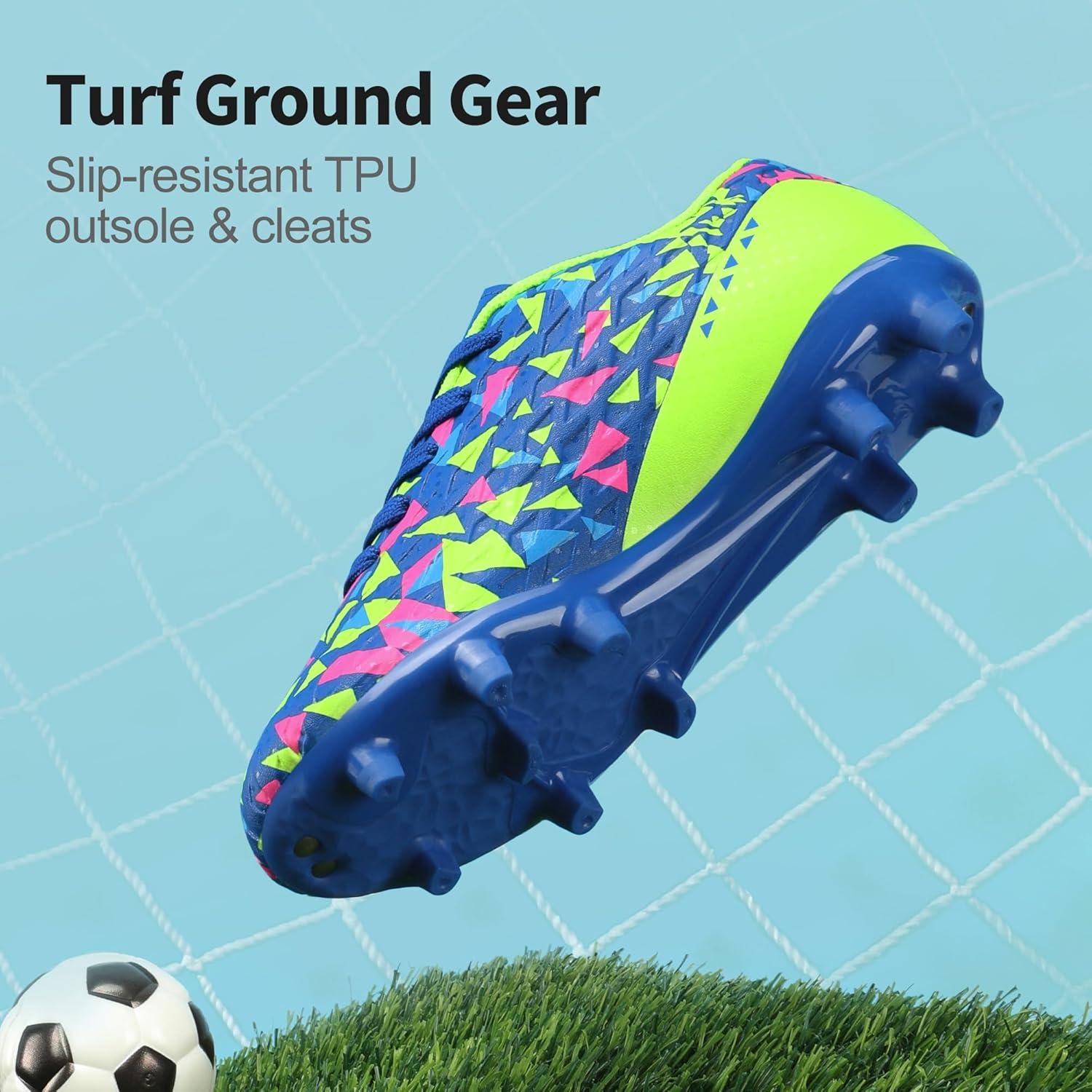 imageDREAM PAIRS Boys Girls Soccer Cleats Youth Firm Groud Athletic Outdoor Trainning Football Shoes for LittleBig KidRoyal BlueNeon Green