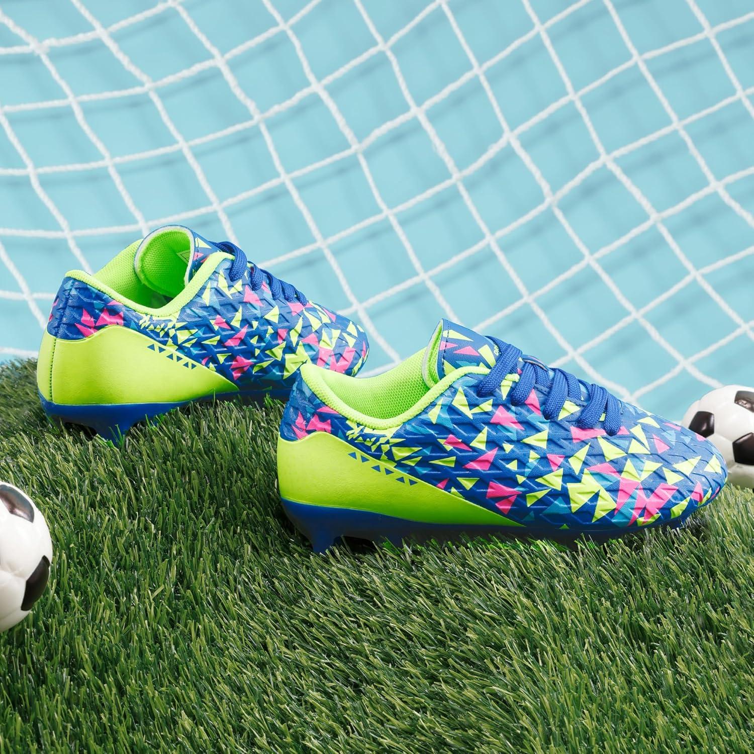 imageDREAM PAIRS Boys Girls Soccer Cleats Youth Firm Groud Athletic Outdoor Trainning Football Shoes for LittleBig KidRoyal BlueNeon Green