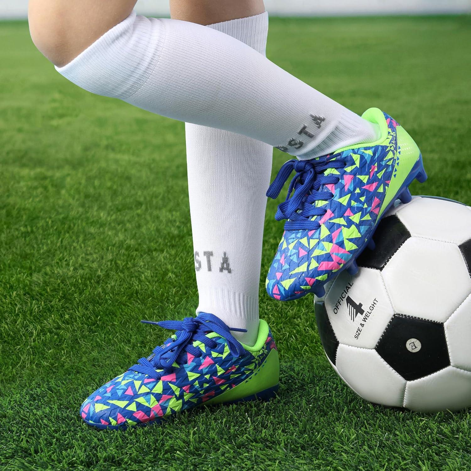 imageDREAM PAIRS Boys Girls Soccer Cleats Youth Firm Groud Athletic Outdoor Trainning Football Shoes for LittleBig KidRoyal BlueNeon Green