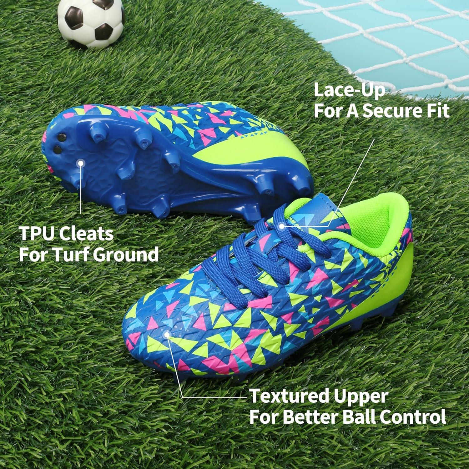 imageDREAM PAIRS Boys Girls Soccer Cleats Youth Firm Groud Athletic Outdoor Trainning Football Shoes for LittleBig KidRoyal BlueNeon Green