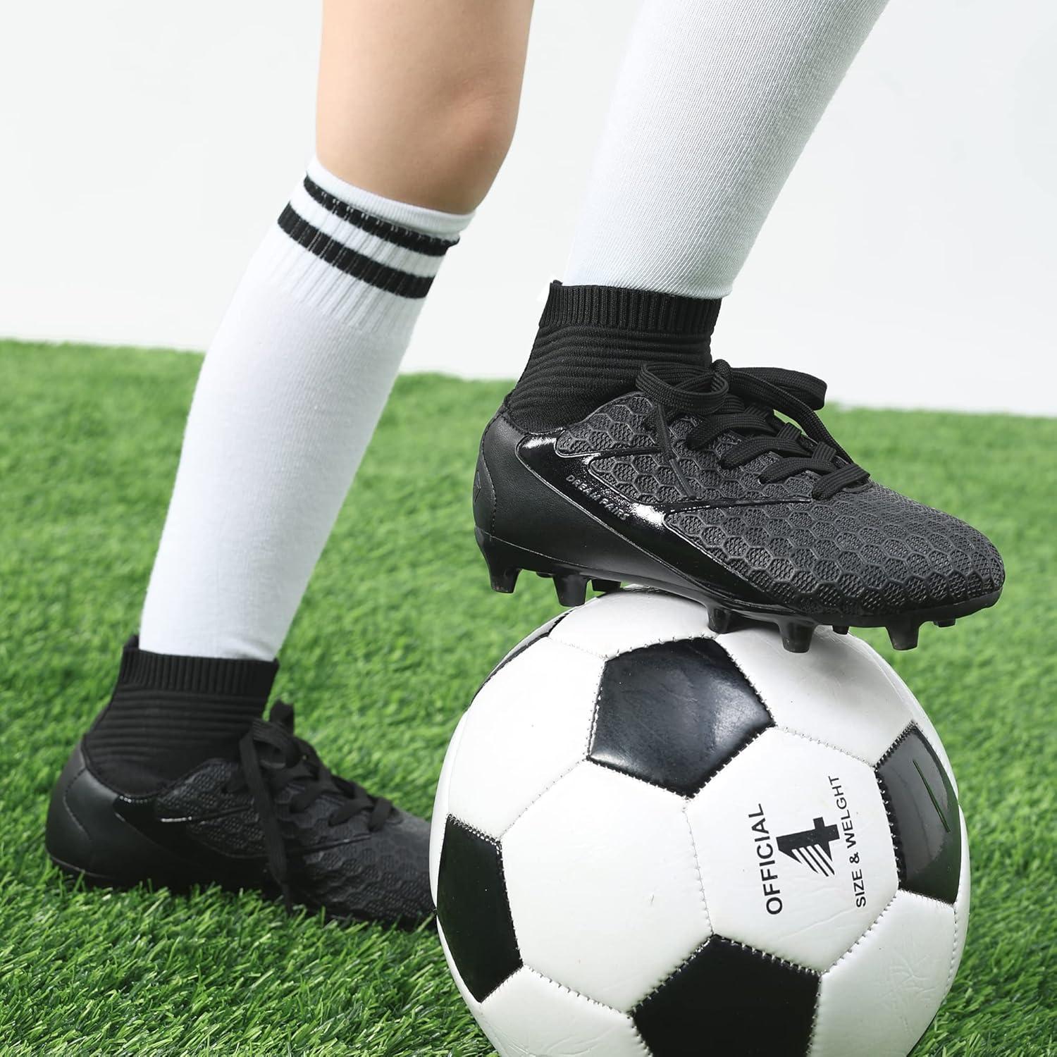 imageDREAM PAIRS Boys Girls Soccer Cleats Youth Firm Groud Outdoor Sport Athletic High Top Football Shoes for LittleBig KidBlack Monochrome