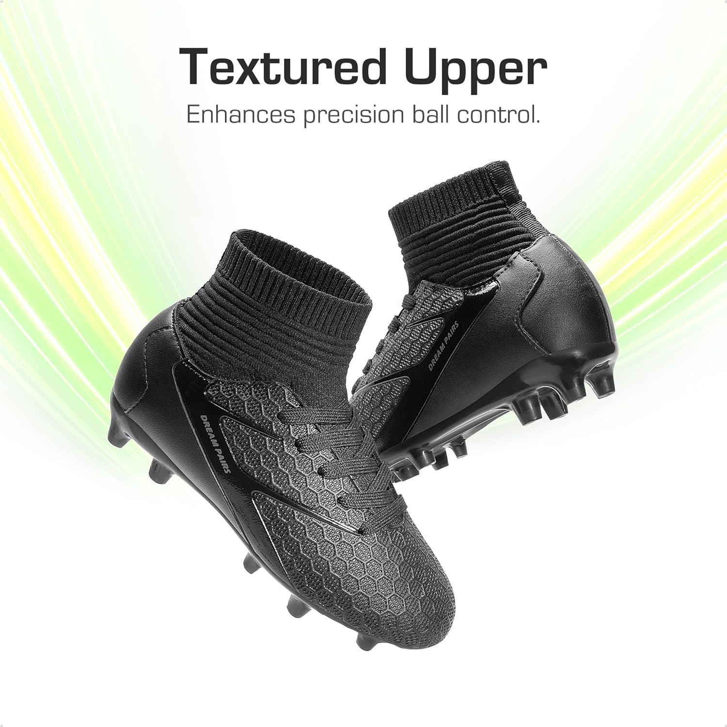 imageDREAM PAIRS Boys Girls Soccer Cleats Youth Firm Groud Outdoor Sport Athletic High Top Football Shoes for LittleBig KidBlack Monochrome
