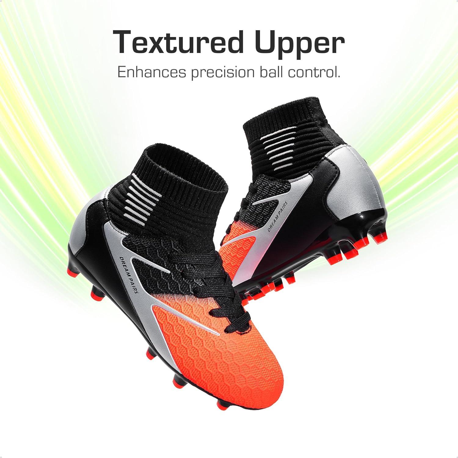 imageDREAM PAIRS Boys Girls Soccer Cleats Youth Firm Groud Outdoor Sport Athletic High Top Football Shoes for LittleBig KidBlackGreyOrange