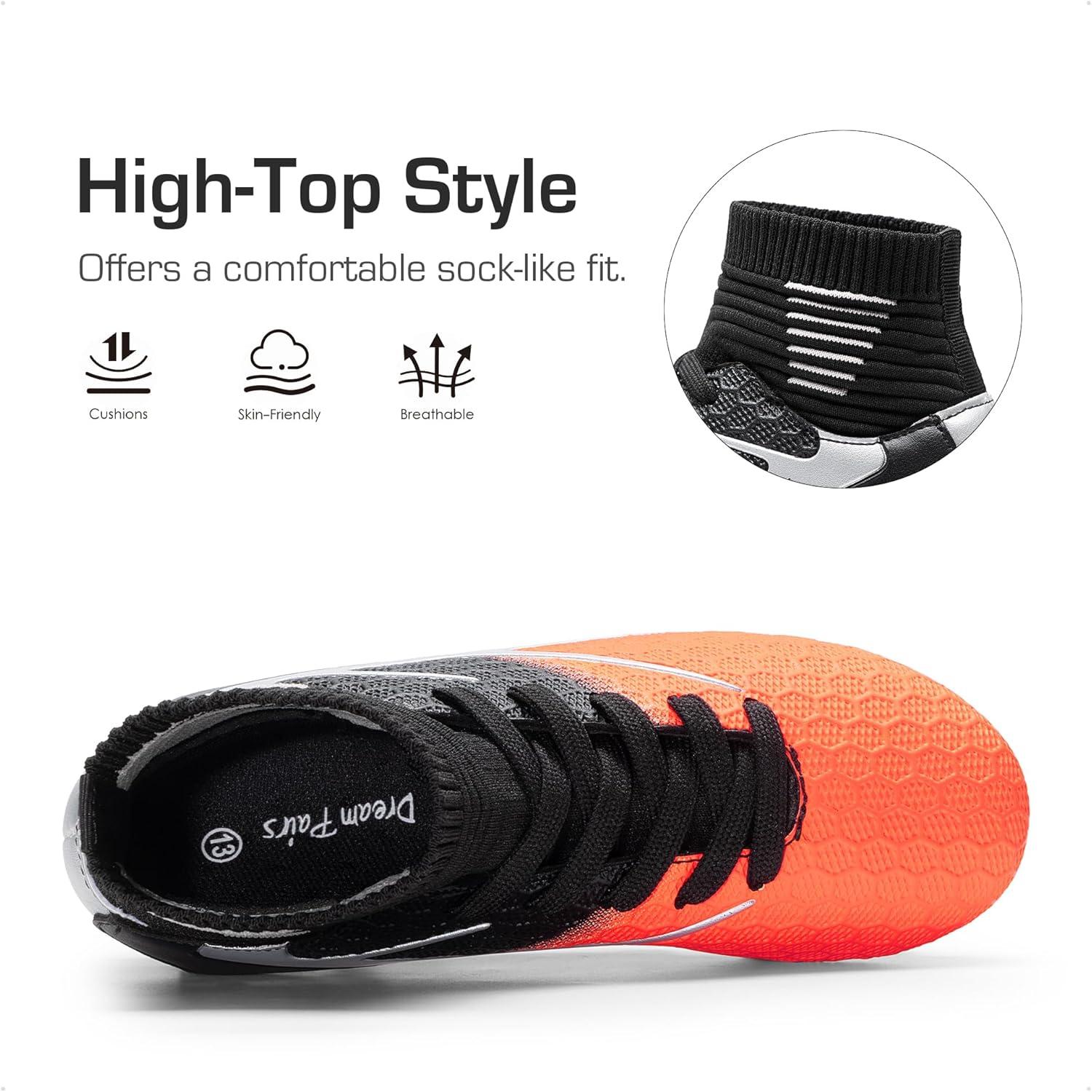 imageDREAM PAIRS Boys Girls Soccer Cleats Youth Firm Groud Outdoor Sport Athletic High Top Football Shoes for LittleBig KidBlackGreyOrange