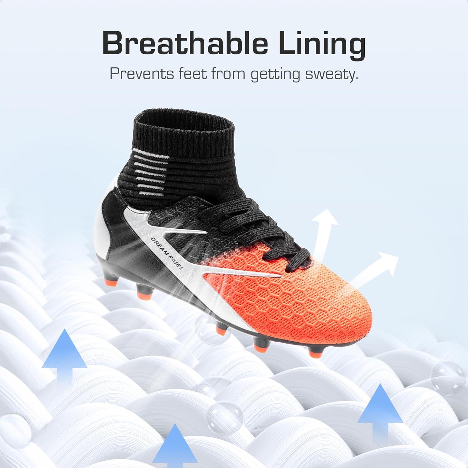 imageDREAM PAIRS Boys Girls Soccer Cleats Youth Firm Groud Outdoor Sport Athletic High Top Football Shoes for LittleBig KidBlackGreyOrange