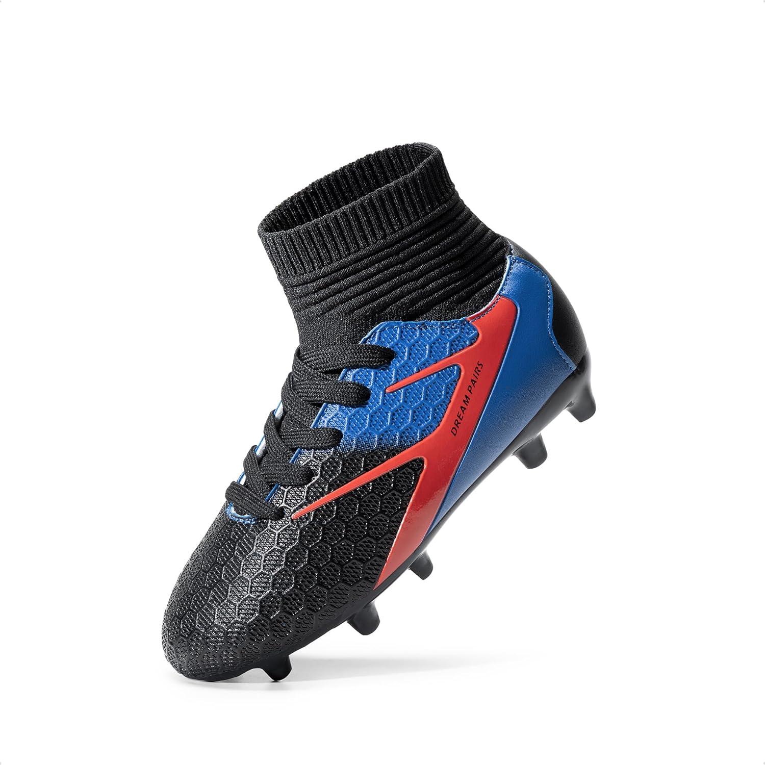 imageDREAM PAIRS Boys Girls Soccer Cleats Youth Firm Groud Outdoor Sport Athletic High Top Football Shoes for LittleBig KidBlackRoyal BlueRed