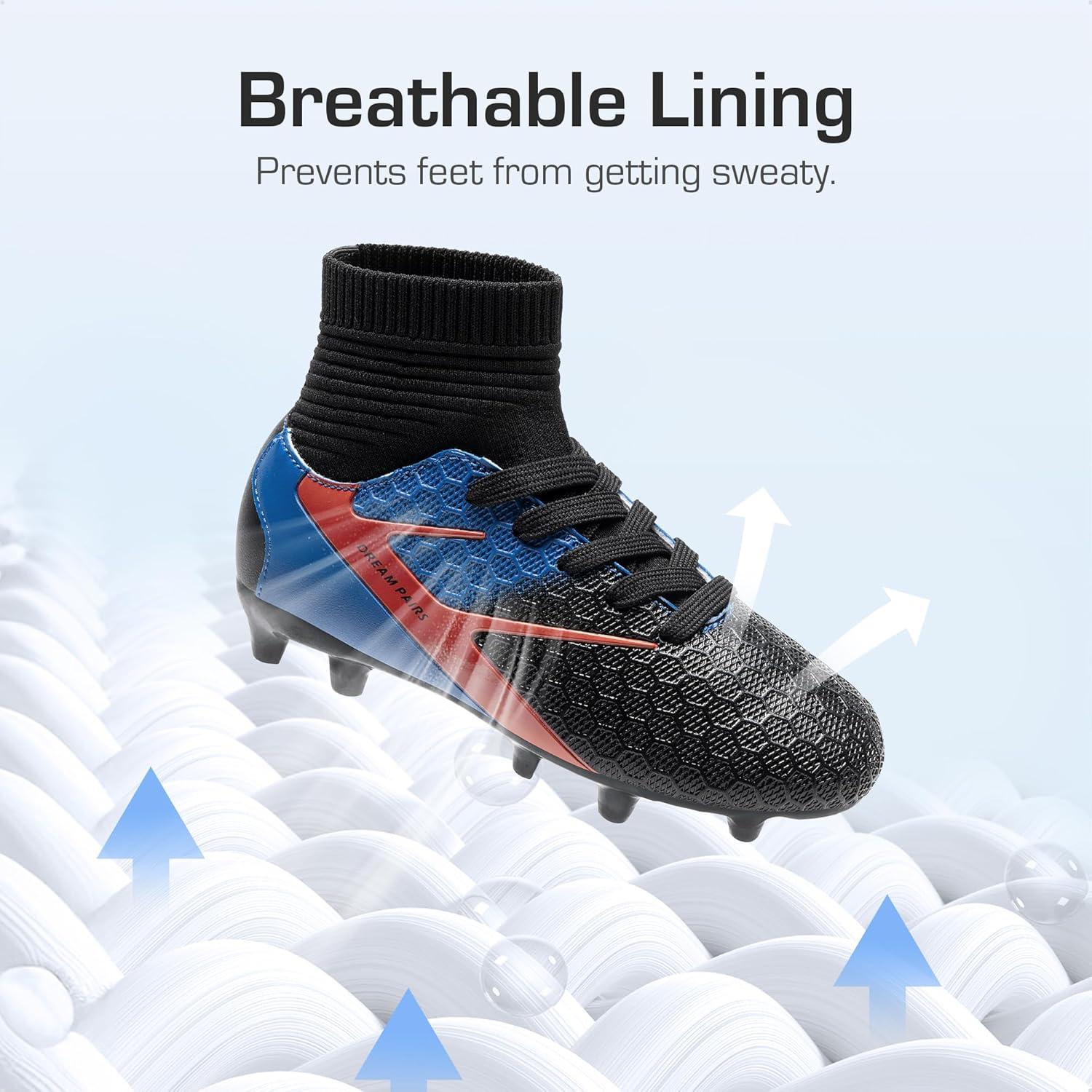 imageDREAM PAIRS Boys Girls Soccer Cleats Youth Firm Groud Outdoor Sport Athletic High Top Football Shoes for LittleBig KidBlackRoyal BlueRed
