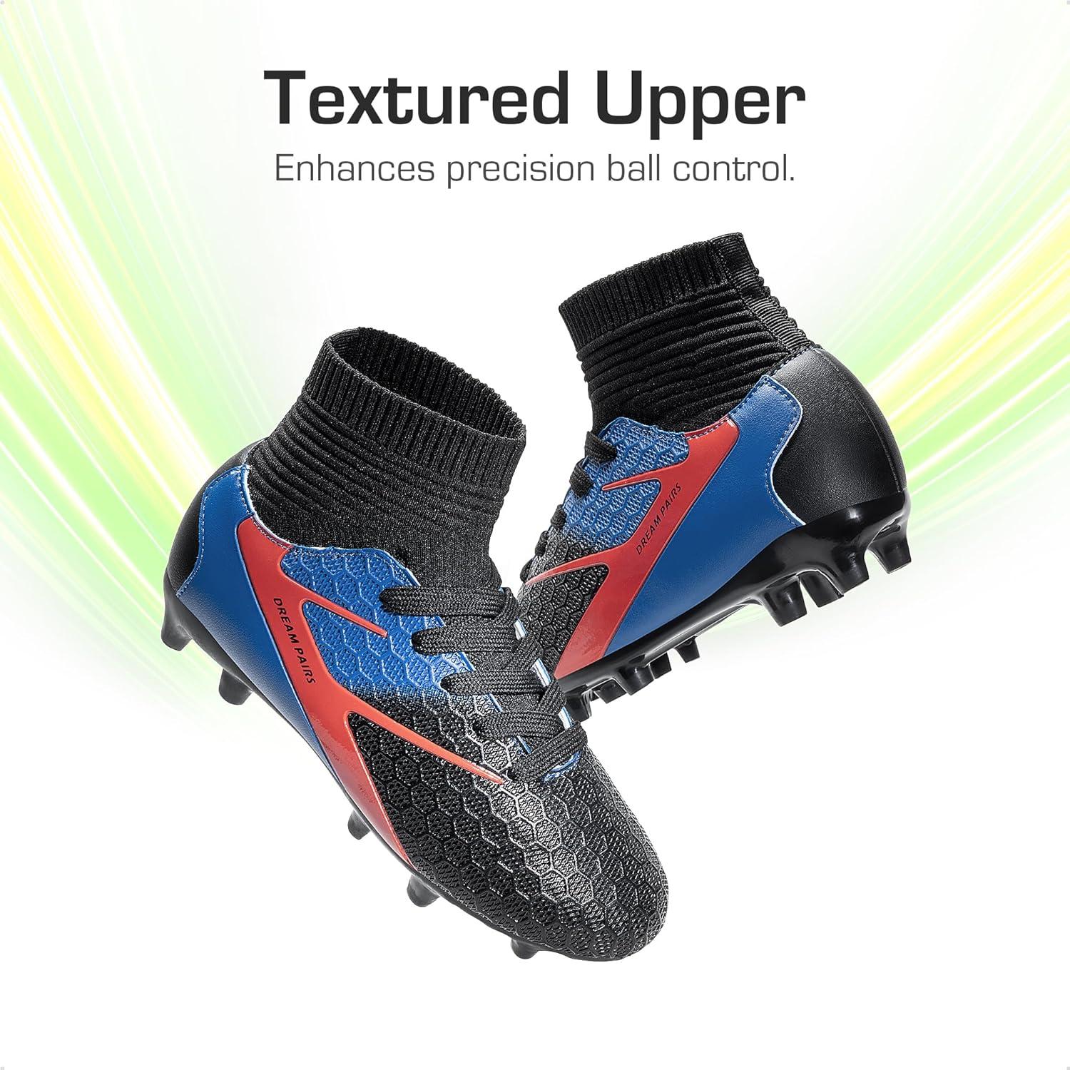 imageDREAM PAIRS Boys Girls Soccer Cleats Youth Firm Groud Outdoor Sport Athletic High Top Football Shoes for LittleBig KidBlackRoyal BlueRed