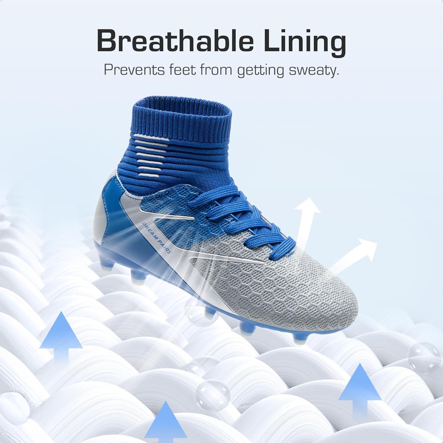 imageDREAM PAIRS Boys Girls Soccer Cleats Youth Firm Groud Outdoor Sport Athletic High Top Football Shoes for LittleBig KidBlueWhiteGrey