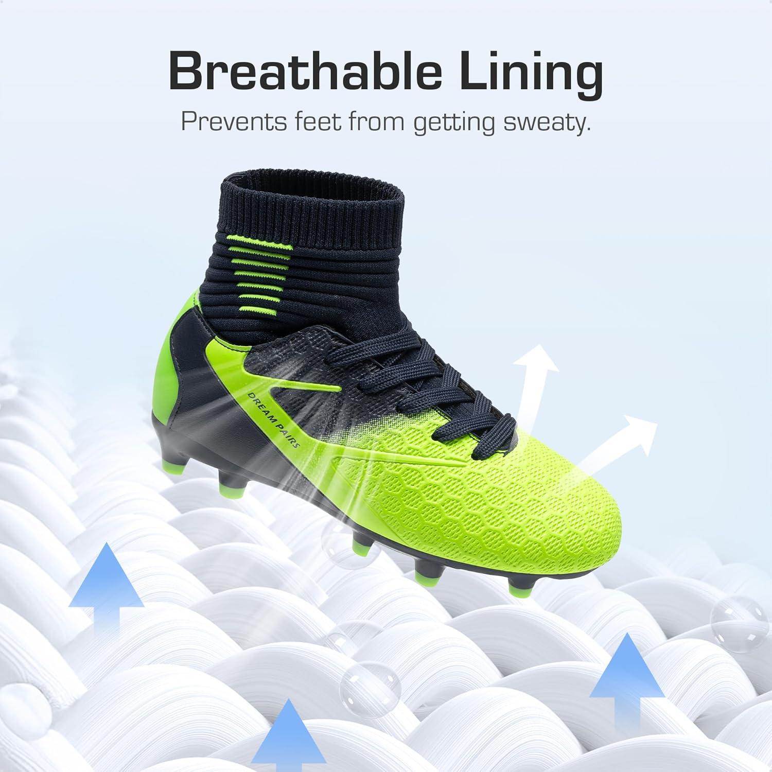 imageDREAM PAIRS Boys Girls Soccer Cleats Youth Firm Groud Outdoor Sport Athletic High Top Football Shoes for LittleBig KidDarkBlueNeonGreen