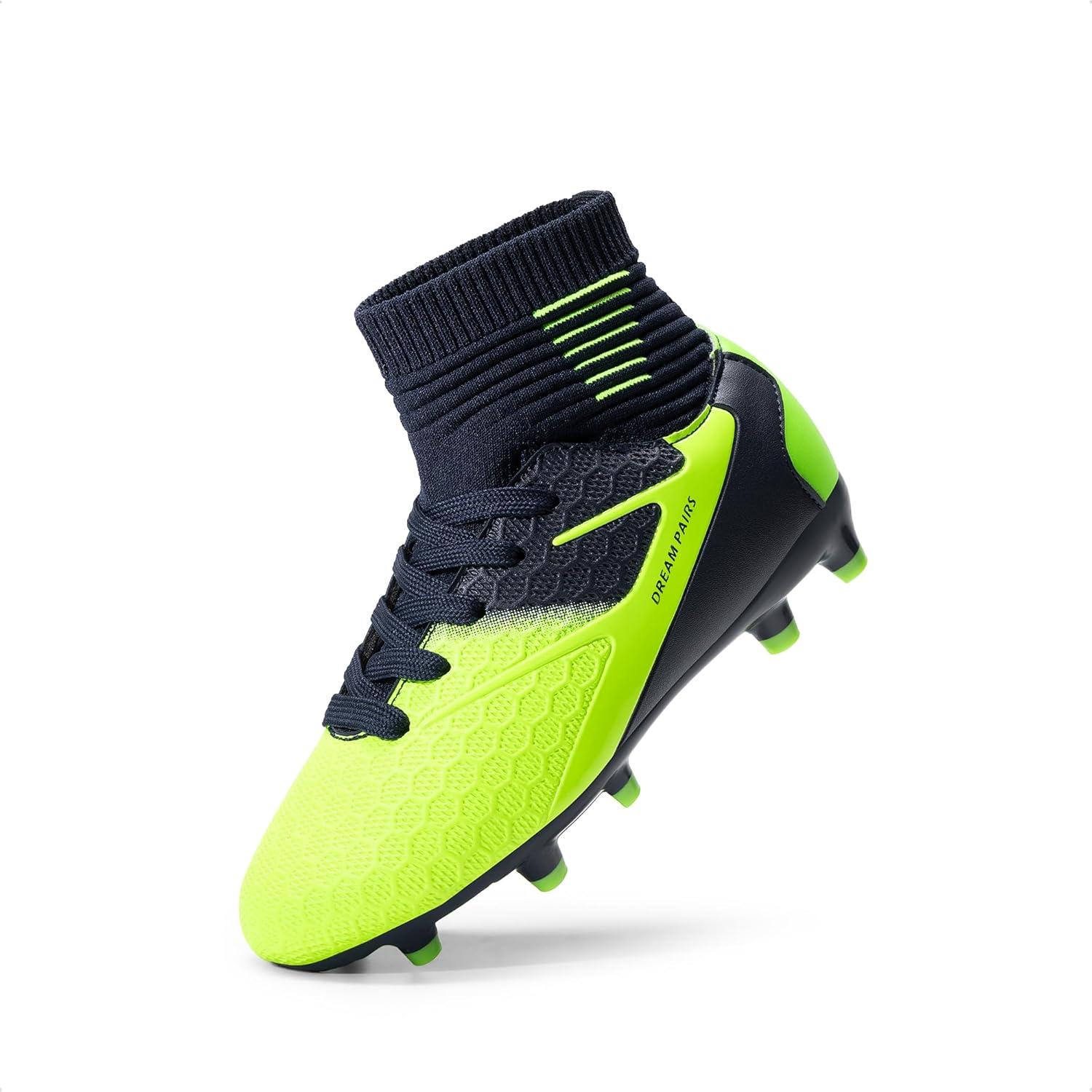 imageDREAM PAIRS Boys Girls Soccer Cleats Youth Firm Groud Outdoor Sport Athletic High Top Football Shoes for LittleBig KidDarkBlueNeonGreen
