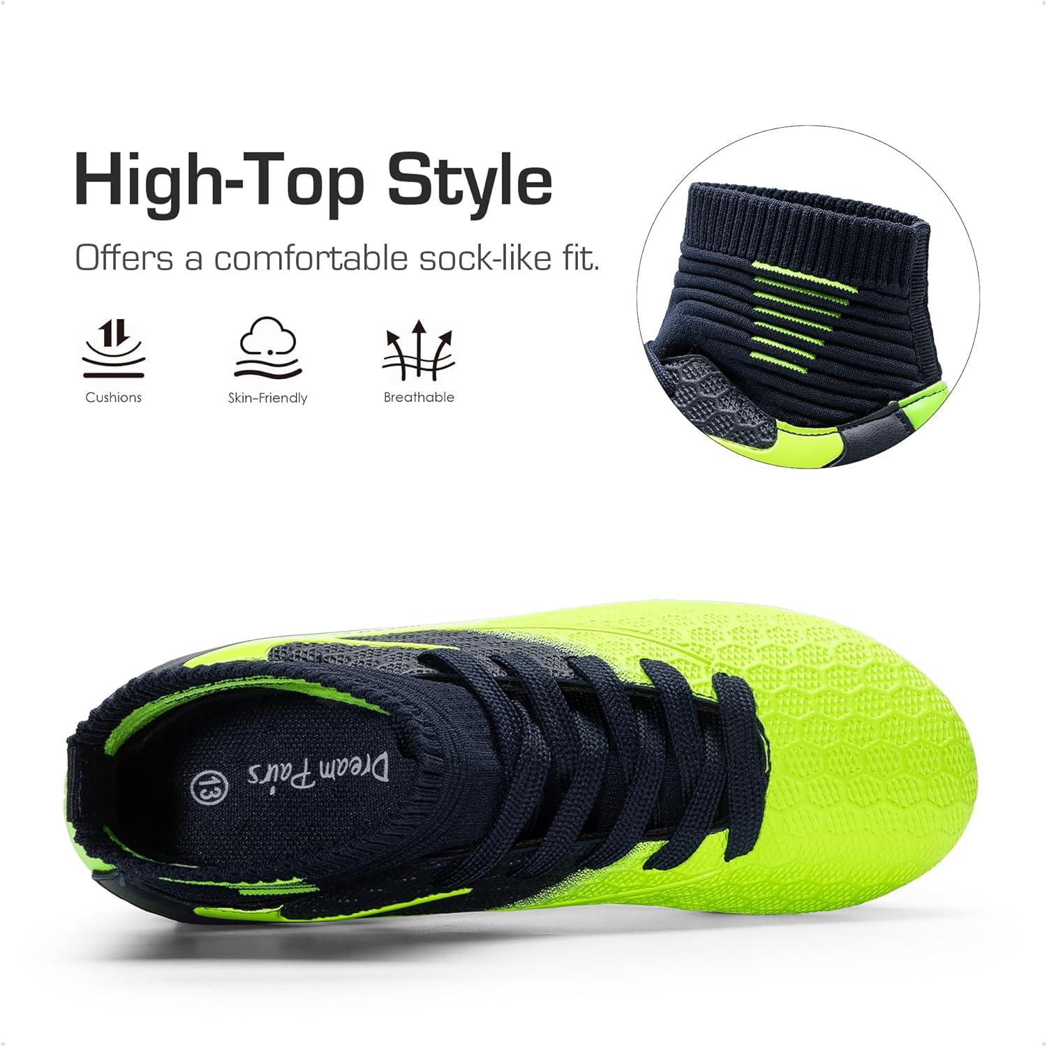 imageDREAM PAIRS Boys Girls Soccer Cleats Youth Firm Groud Outdoor Sport Athletic High Top Football Shoes for LittleBig KidDarkBlueNeonGreen