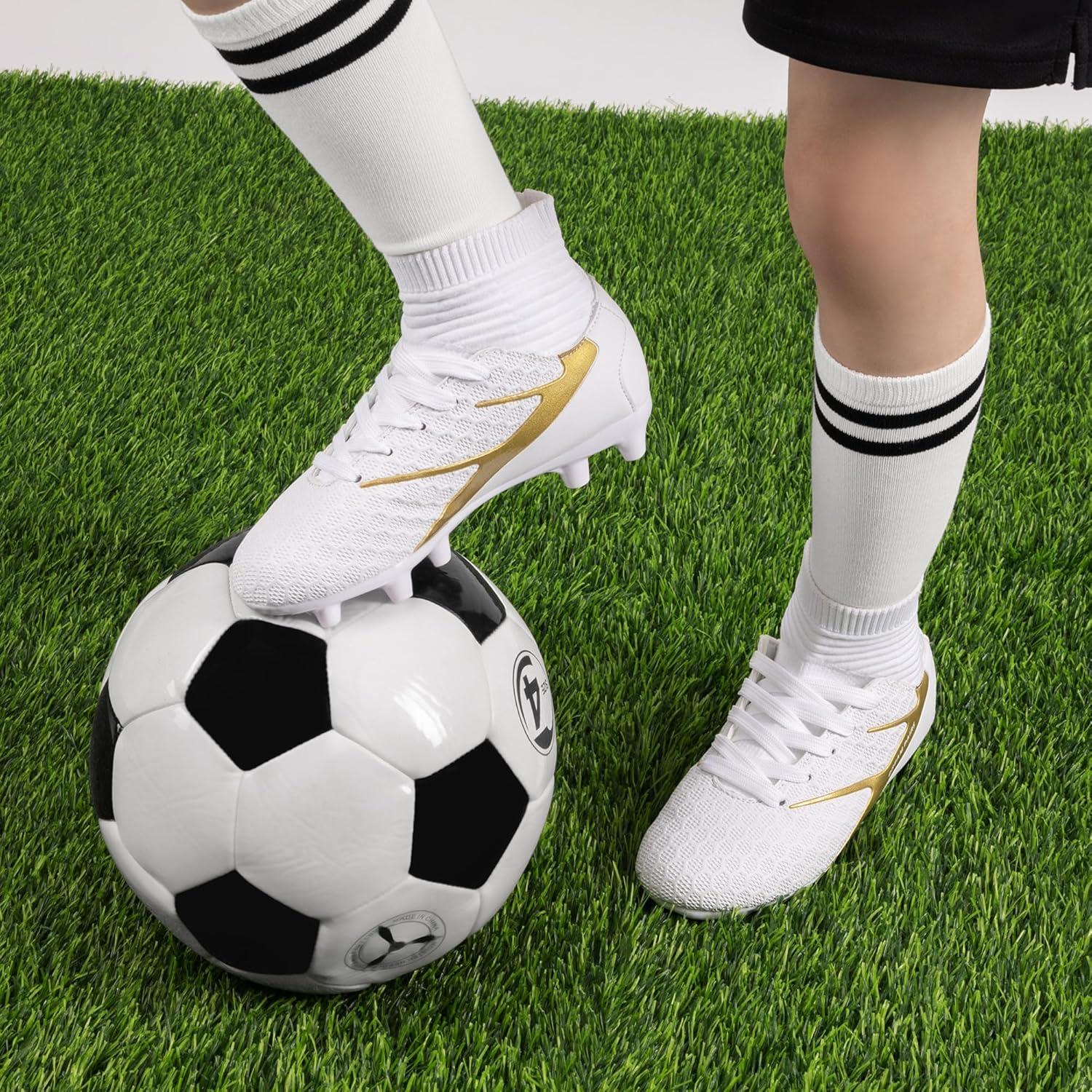 imageDREAM PAIRS Boys Girls Soccer Cleats Youth Firm Groud Outdoor Sport Athletic High Top Football Shoes for LittleBig KidWhite