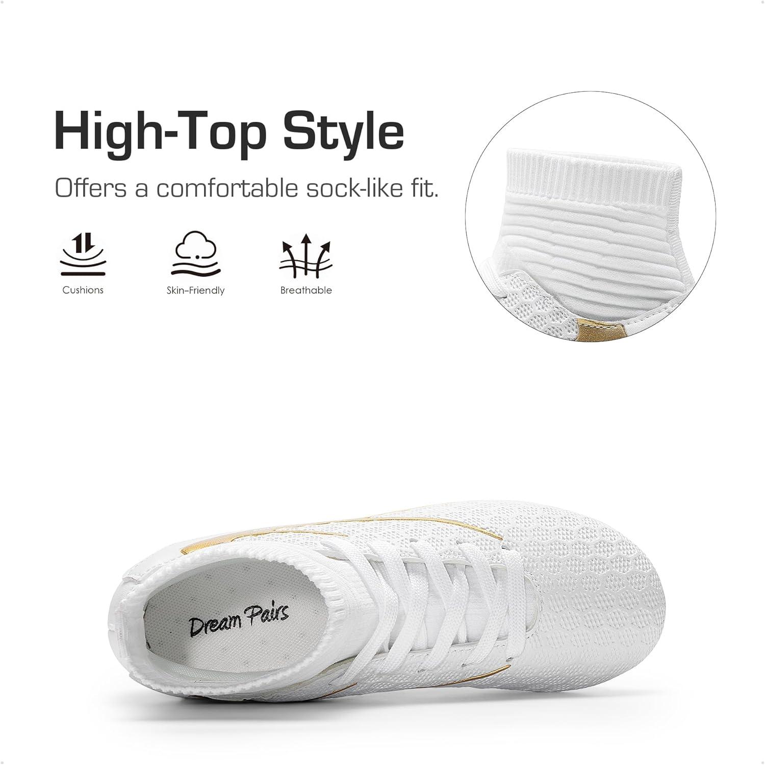 imageDREAM PAIRS Boys Girls Soccer Cleats Youth Firm Groud Outdoor Sport Athletic High Top Football Shoes for LittleBig KidWhite