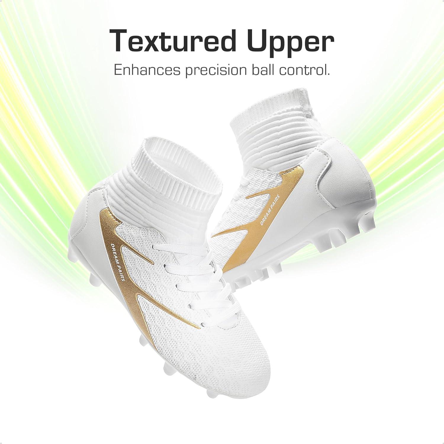 imageDREAM PAIRS Boys Girls Soccer Cleats Youth Firm Groud Outdoor Sport Athletic High Top Football Shoes for LittleBig KidWhite