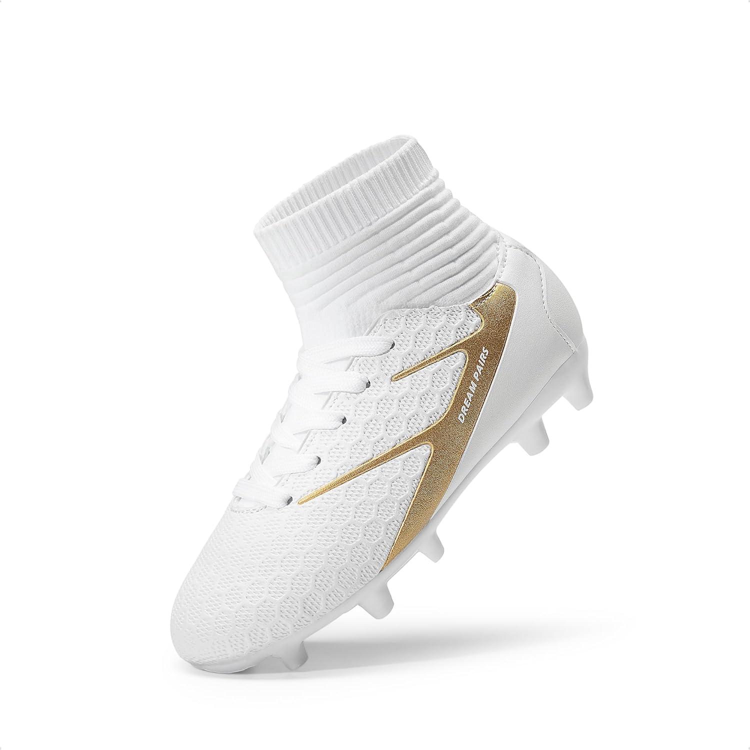 imageDREAM PAIRS Boys Girls Soccer Cleats Youth Firm Groud Outdoor Sport Athletic High Top Football Shoes for LittleBig KidWhite