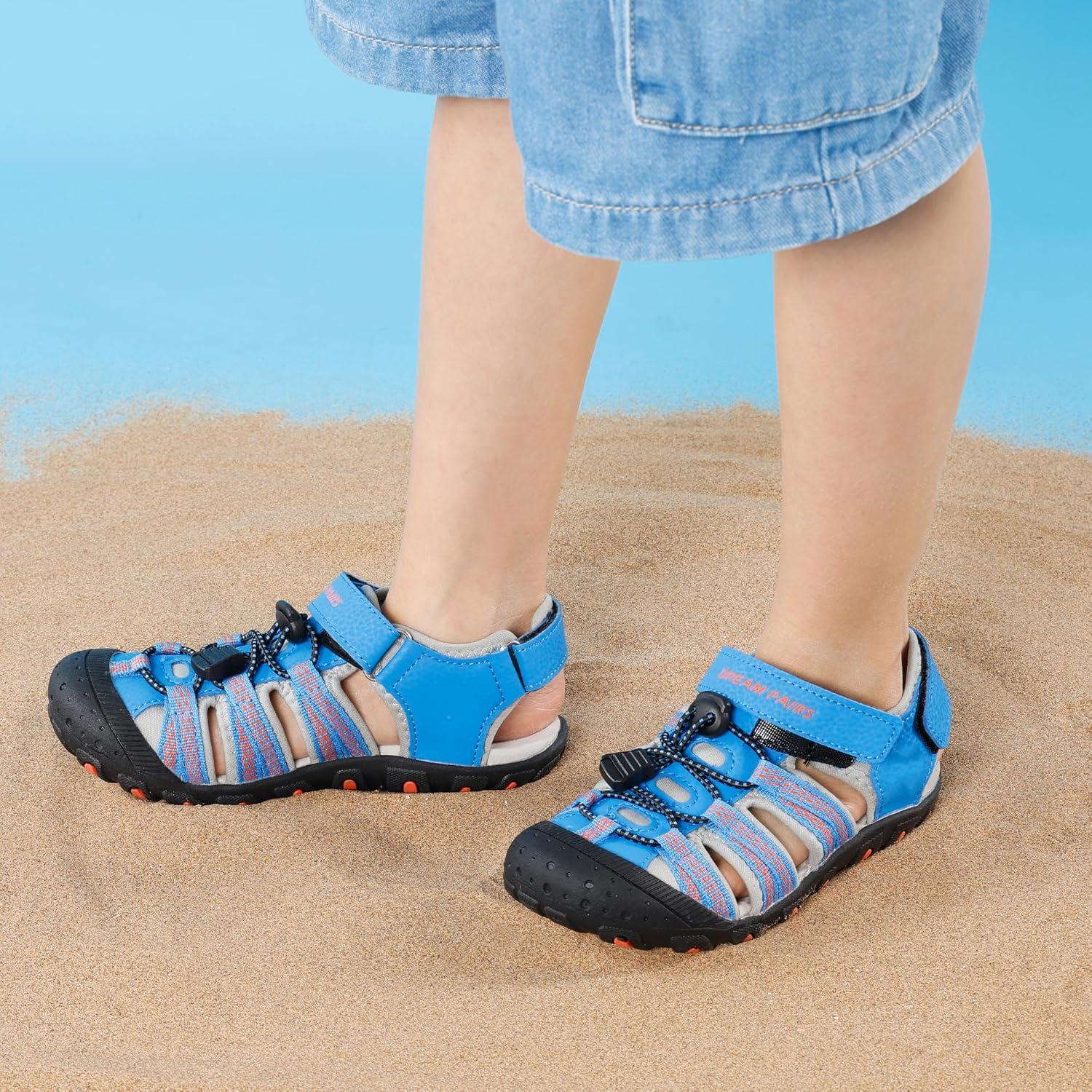 imageDREAM PAIRS Boys Girls Summer Outdoor Athletic Sport Sandals Hiking Beach Casual Closed Toe Adjustable Multicolor for ToddlerLittleBig KidsBlueGreyRed