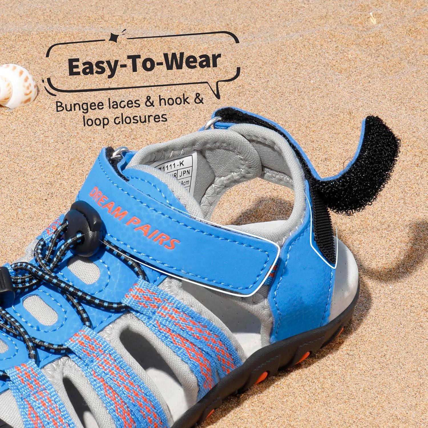 imageDREAM PAIRS Boys Girls Summer Outdoor Athletic Sport Sandals Hiking Beach Casual Closed Toe Adjustable Multicolor for ToddlerLittleBig KidsBlueGreyRed