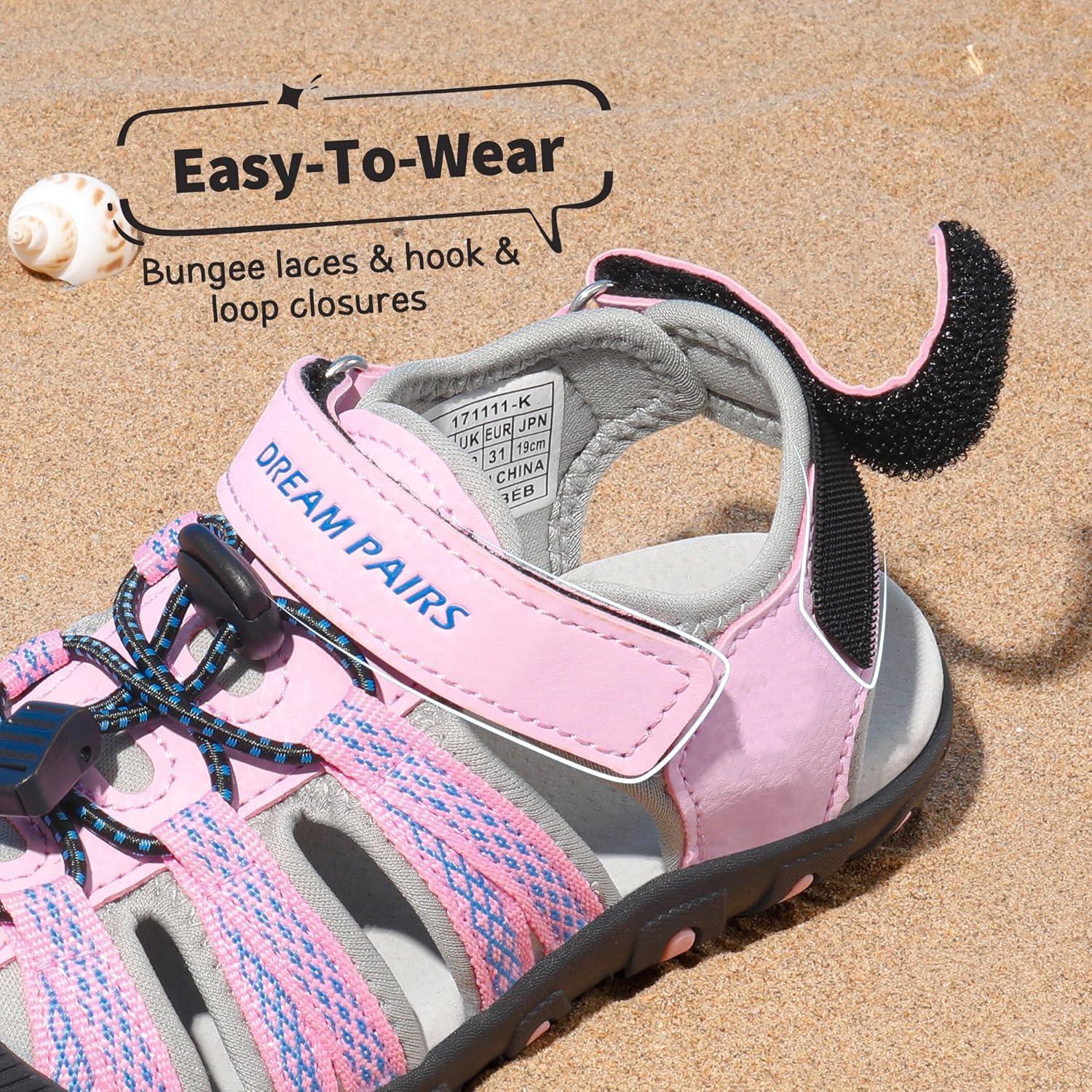 imageDREAM PAIRS Boys Girls Summer Outdoor Athletic Sport Sandals Hiking Beach Casual Closed Toe Adjustable Multicolor for ToddlerLittleBig KidsPinkGreyBlue