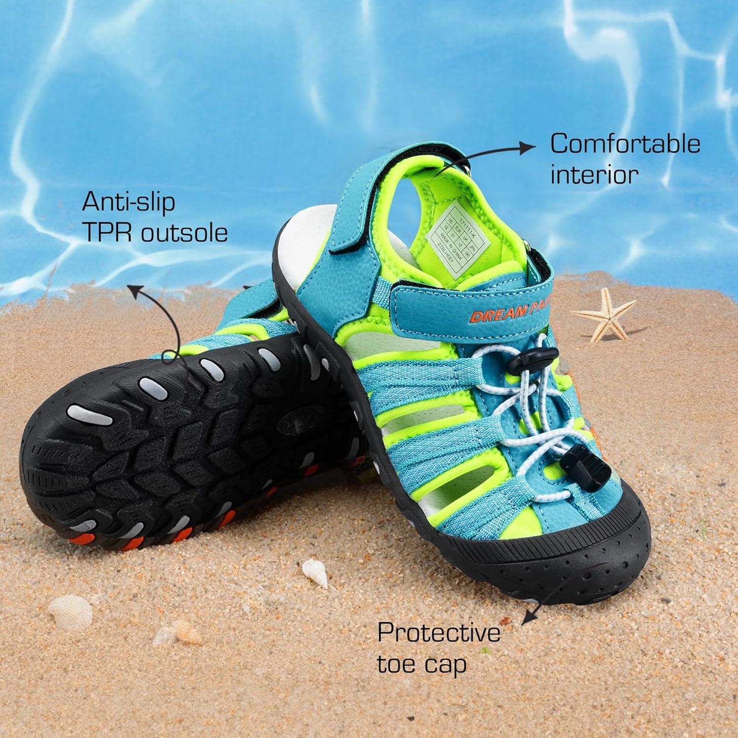imageDREAM PAIRS Boys Girls Summer Outdoor Athletic Sport Sandals Hiking Beach Casual Closed Toe Adjustable Multicolor for ToddlerLittleBig KidsRainbowBlue
