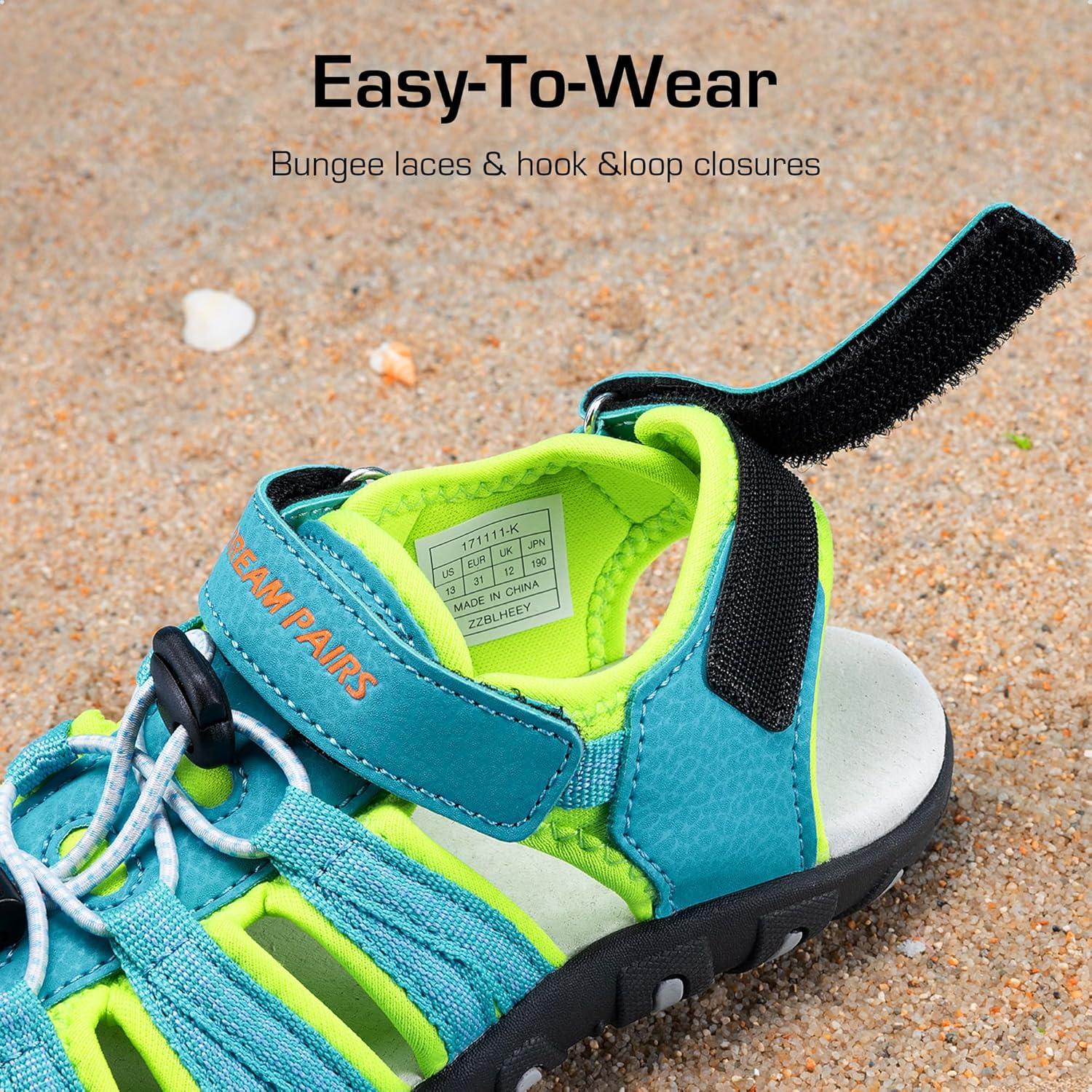 imageDREAM PAIRS Boys Girls Summer Outdoor Athletic Sport Sandals Hiking Beach Casual Closed Toe Adjustable Multicolor for ToddlerLittleBig KidsRainbowBlue