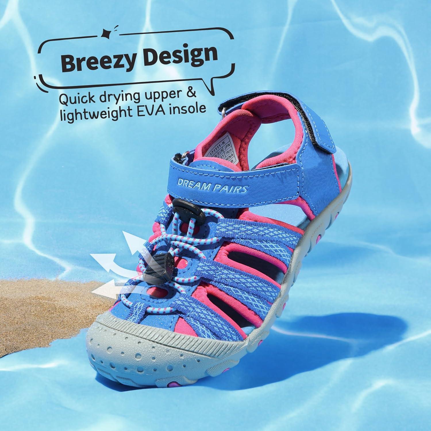 imageDREAM PAIRS Boys Girls Summer Outdoor Athletic Sport Sandals Hiking Beach Casual Closed Toe Adjustable Multicolor for ToddlerLittleBig KidsRoyalFuchsia