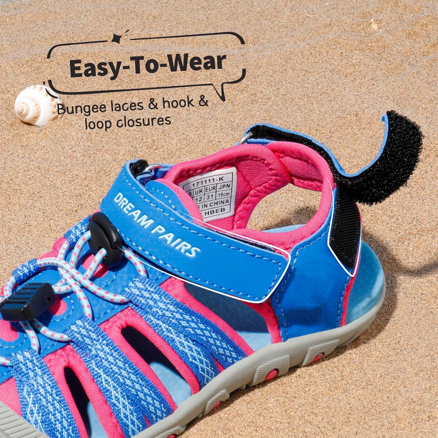 imageDREAM PAIRS Boys Girls Summer Outdoor Athletic Sport Sandals Hiking Beach Casual Closed Toe Adjustable Multicolor for ToddlerLittleBig KidsRoyalFuchsia