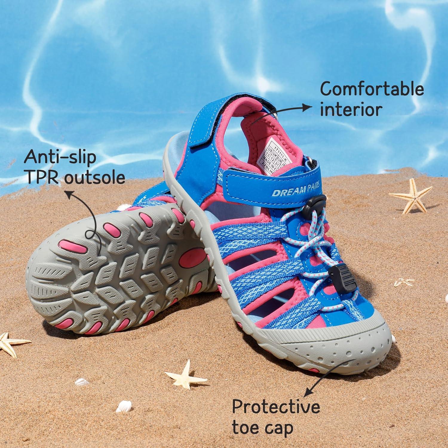 imageDREAM PAIRS Boys Girls Summer Outdoor Athletic Sport Sandals Hiking Beach Casual Closed Toe Adjustable Multicolor for ToddlerLittleBig KidsRoyalFuchsia