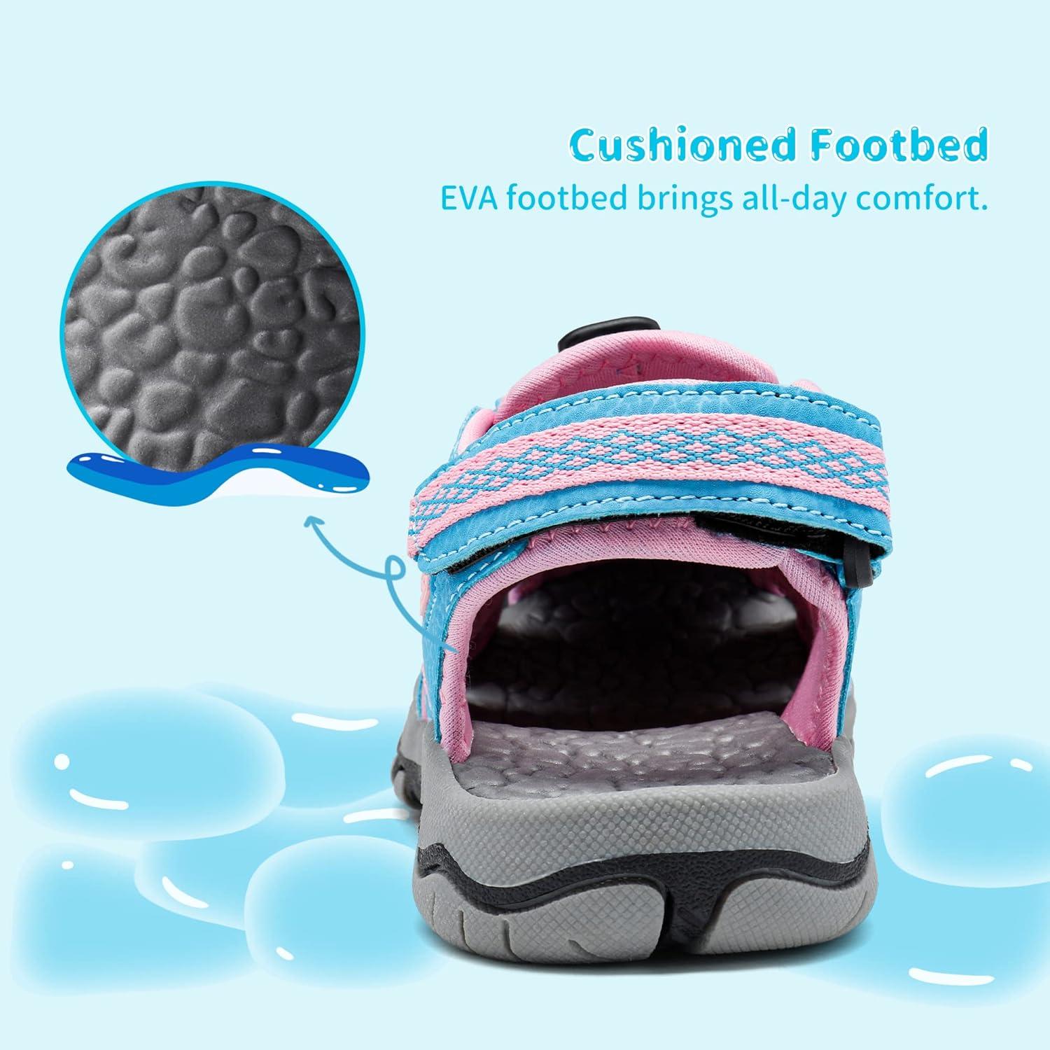 imageDREAM PAIRS Boys Girls Summer Outdoor Athletic Sport Sandals Walking Hiking Hook and Loop Adjustable Multicolor for ToddlerLittleBig KidsBabyBluePink