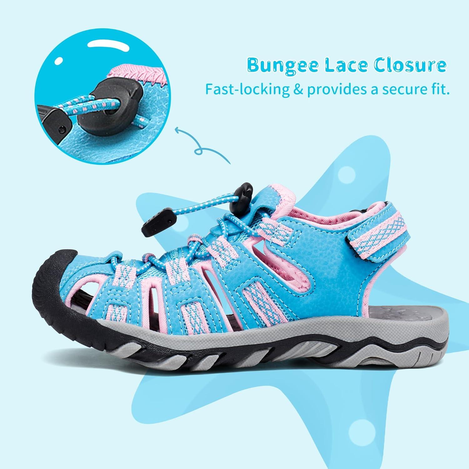 imageDREAM PAIRS Boys Girls Summer Outdoor Athletic Sport Sandals Walking Hiking Hook and Loop Adjustable Multicolor for ToddlerLittleBig KidsBabyBluePink