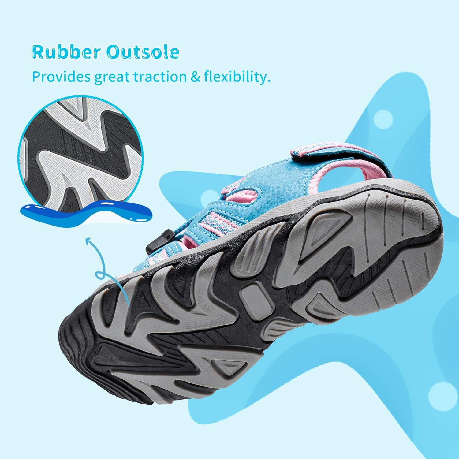 imageDREAM PAIRS Boys Girls Summer Outdoor Athletic Sport Sandals Walking Hiking Hook and Loop Adjustable Multicolor for ToddlerLittleBig KidsBabyBluePink