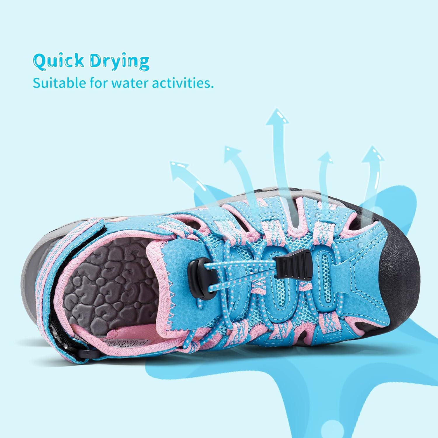 imageDREAM PAIRS Boys Girls Summer Outdoor Athletic Sport Sandals Walking Hiking Hook and Loop Adjustable Multicolor for ToddlerLittleBig KidsBabyBluePink