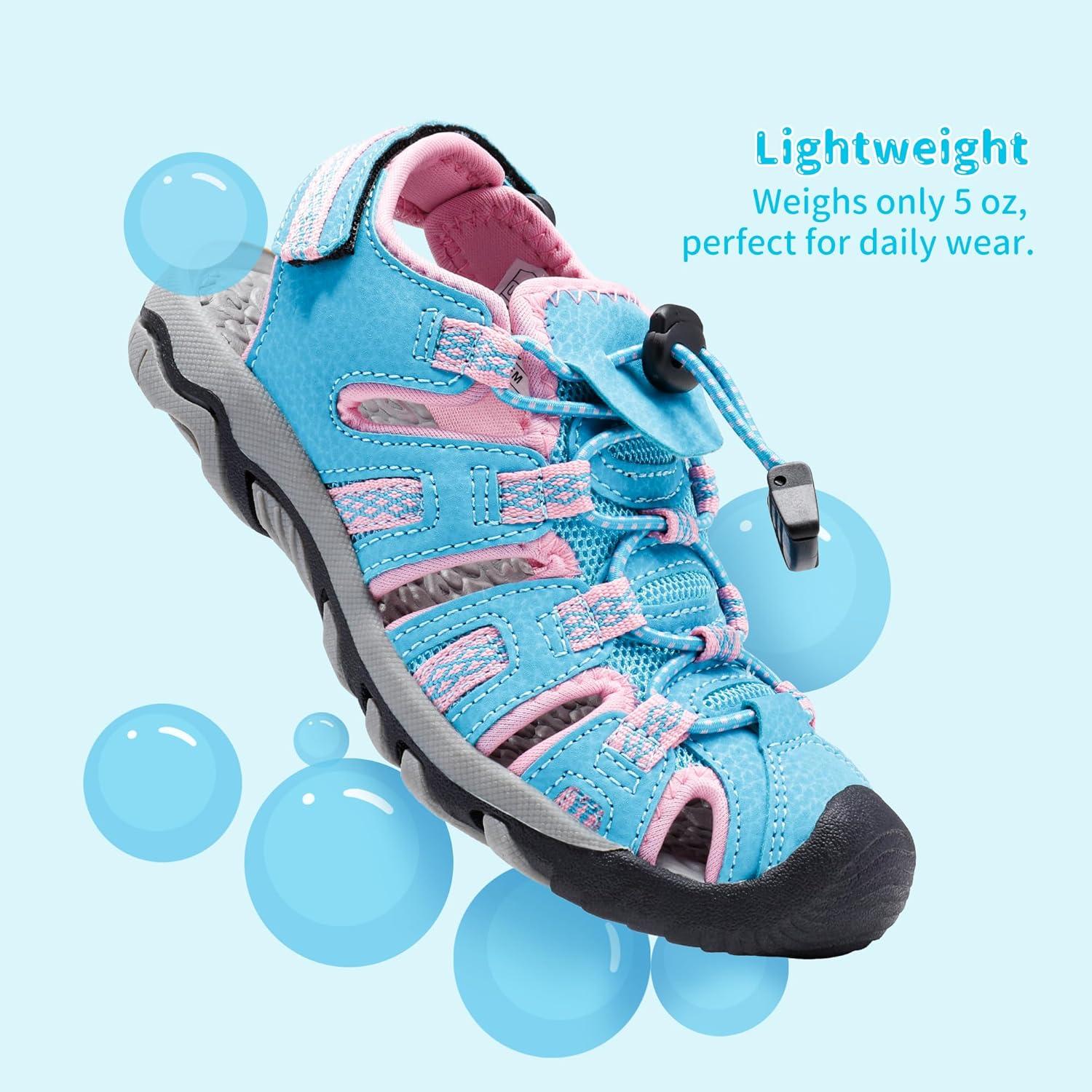 imageDREAM PAIRS Boys Girls Summer Outdoor Athletic Sport Sandals Walking Hiking Hook and Loop Adjustable Multicolor for ToddlerLittleBig KidsBabyBluePink