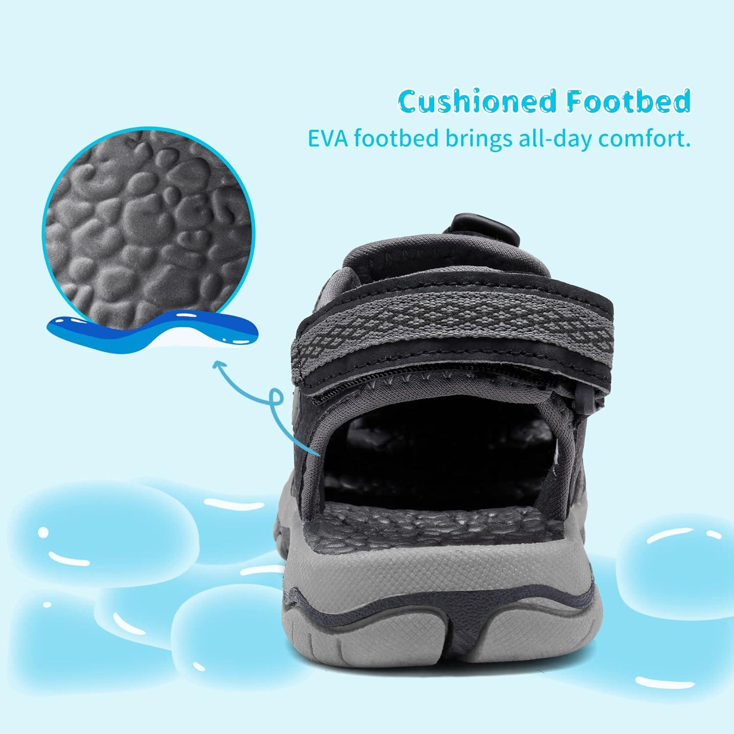 imageDREAM PAIRS Boys Girls Summer Outdoor Athletic Sport Sandals Walking Hiking Hook and Loop Adjustable Multicolor for ToddlerLittleBig KidsBlackDarkGrey