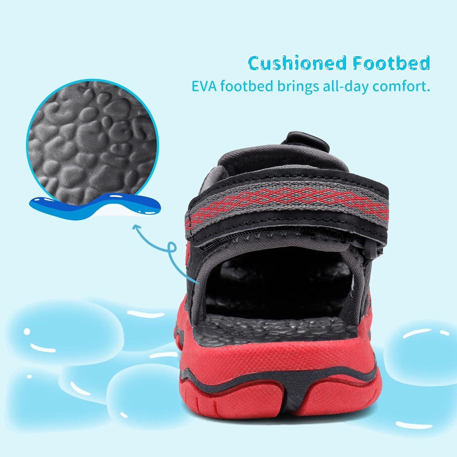 imageDREAM PAIRS Boys Girls Summer Outdoor Athletic Sport Sandals Walking Hiking Hook and Loop Adjustable Multicolor for ToddlerLittleBig KidsBlackGreyRed