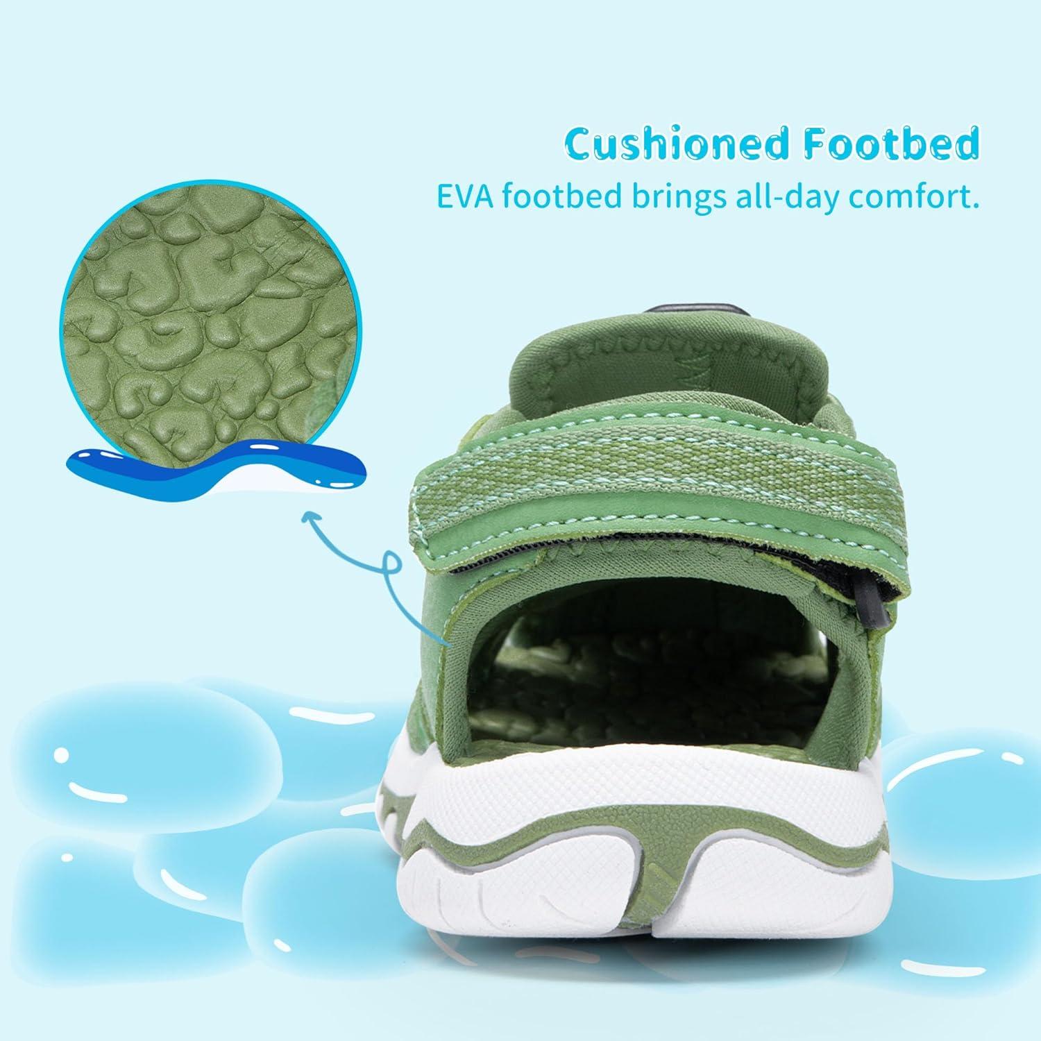 imageDREAM PAIRS Boys Girls Summer Outdoor Athletic Sport Sandals Walking Hiking Hook and Loop Adjustable Multicolor for ToddlerLittleBig KidsGreen