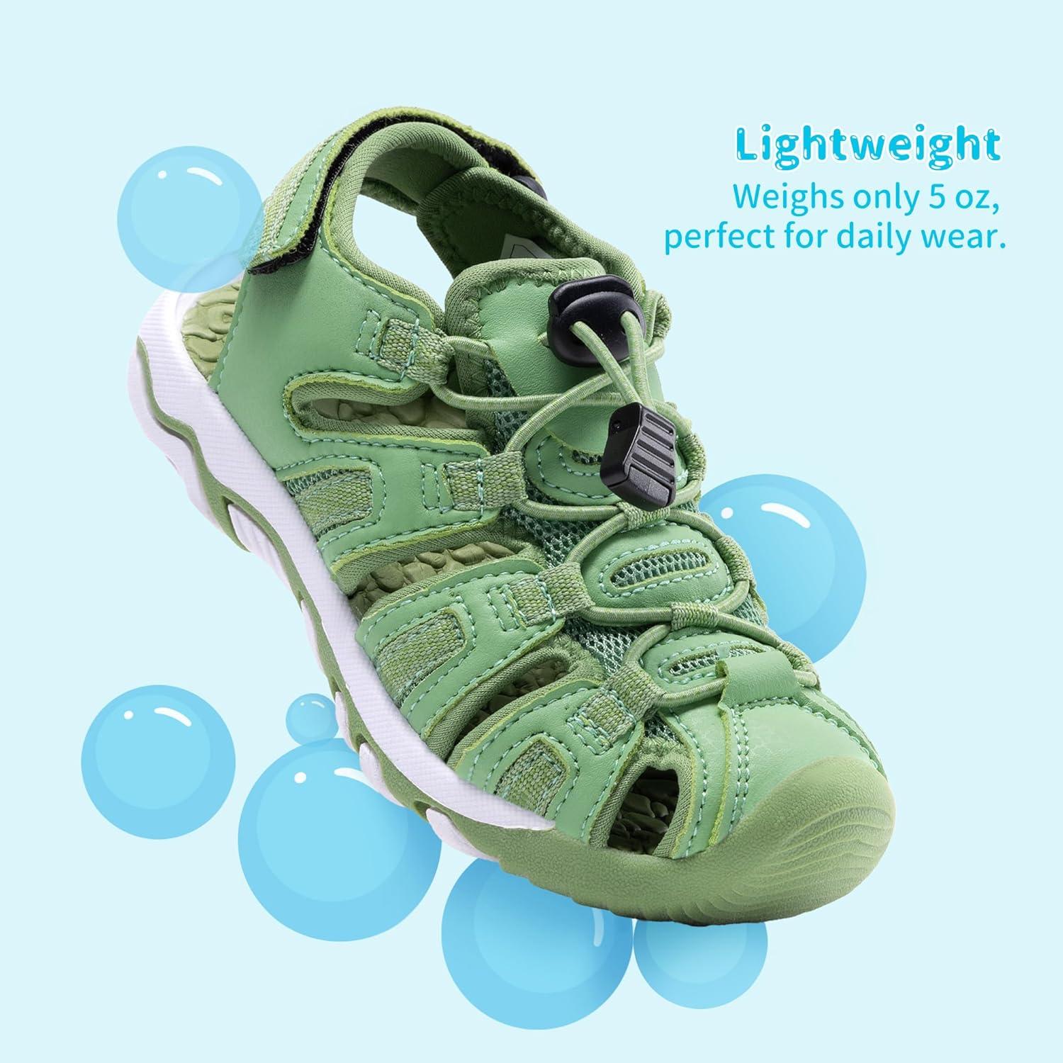 imageDREAM PAIRS Boys Girls Summer Outdoor Athletic Sport Sandals Walking Hiking Hook and Loop Adjustable Multicolor for ToddlerLittleBig KidsGreen