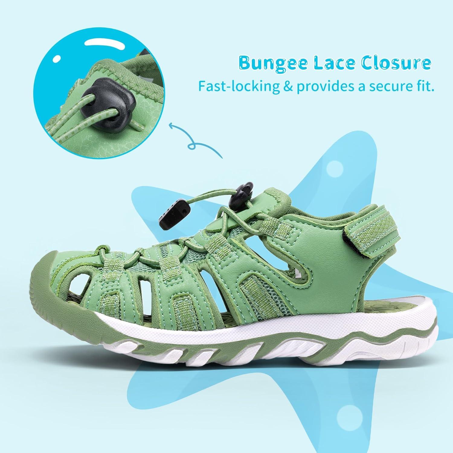 imageDREAM PAIRS Boys Girls Summer Outdoor Athletic Sport Sandals Walking Hiking Hook and Loop Adjustable Multicolor for ToddlerLittleBig KidsGreen