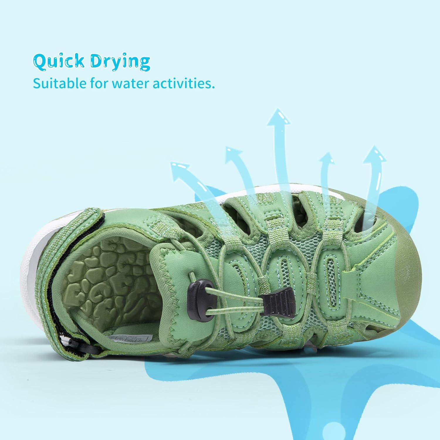 imageDREAM PAIRS Boys Girls Summer Outdoor Athletic Sport Sandals Walking Hiking Hook and Loop Adjustable Multicolor for ToddlerLittleBig KidsGreen