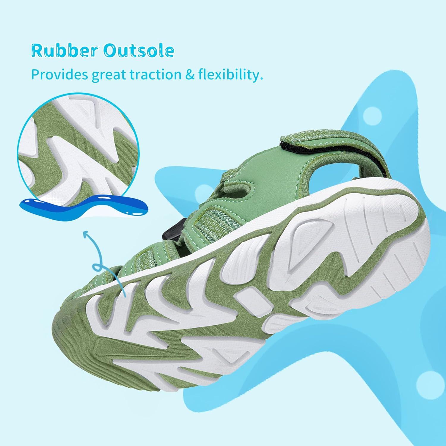 imageDREAM PAIRS Boys Girls Summer Outdoor Athletic Sport Sandals Walking Hiking Hook and Loop Adjustable Multicolor for ToddlerLittleBig KidsGreen