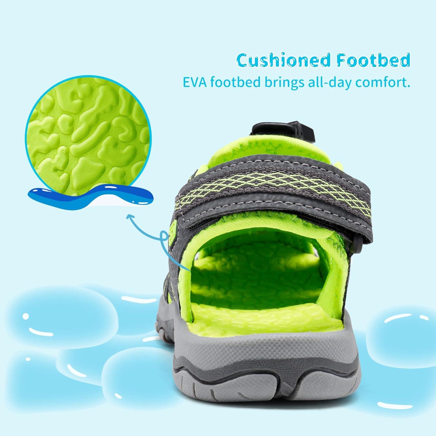 imageDREAM PAIRS Boys Girls Summer Outdoor Athletic Sport Sandals Walking Hiking Hook and Loop Adjustable Multicolor for ToddlerLittleBig KidsGreyNeonGreen