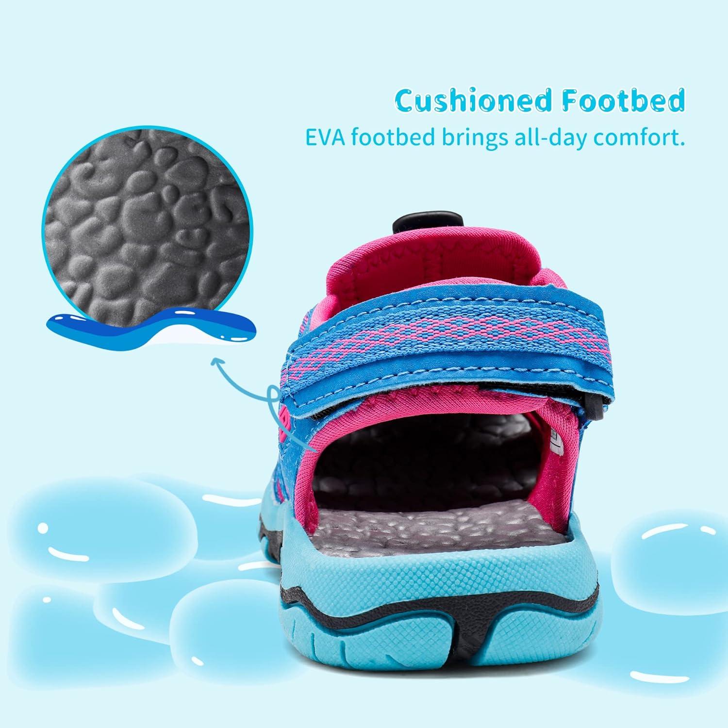 imageDREAM PAIRS Boys Girls Summer Outdoor Athletic Sport Sandals Walking Hiking Hook and Loop Adjustable Multicolor for ToddlerLittleBig KidsNavyFuchsiaMint