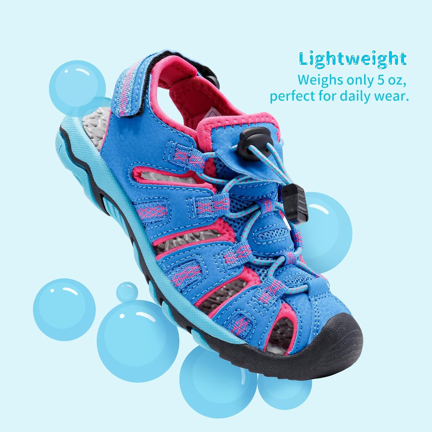 imageDREAM PAIRS Boys Girls Summer Outdoor Athletic Sport Sandals Walking Hiking Hook and Loop Adjustable Multicolor for ToddlerLittleBig KidsNavyFuchsiaMint