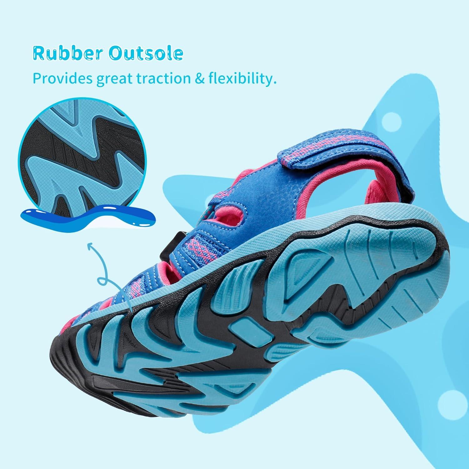 imageDREAM PAIRS Boys Girls Summer Outdoor Athletic Sport Sandals Walking Hiking Hook and Loop Adjustable Multicolor for ToddlerLittleBig KidsNavyFuchsiaMint