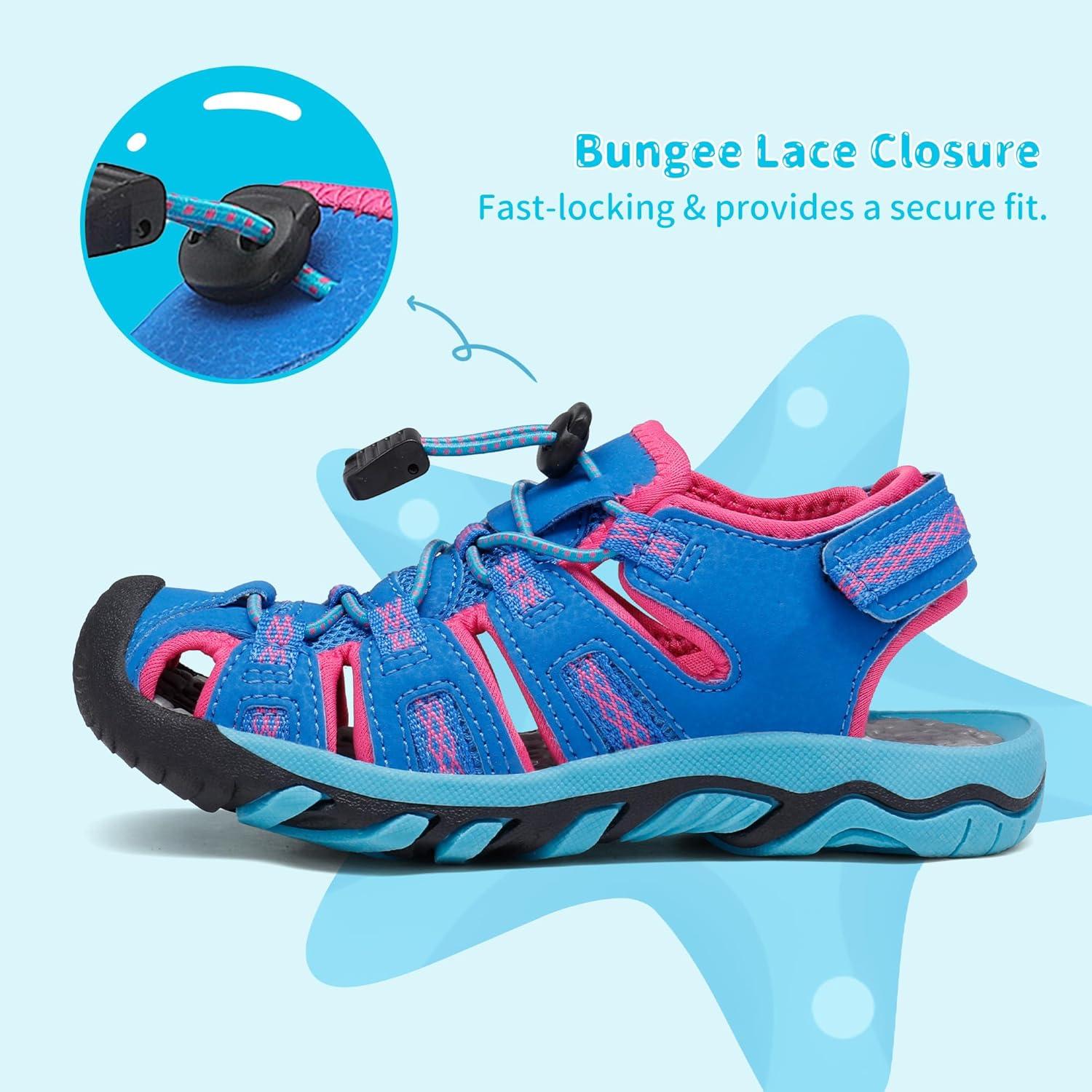 imageDREAM PAIRS Boys Girls Summer Outdoor Athletic Sport Sandals Walking Hiking Hook and Loop Adjustable Multicolor for ToddlerLittleBig KidsNavyFuchsiaMint