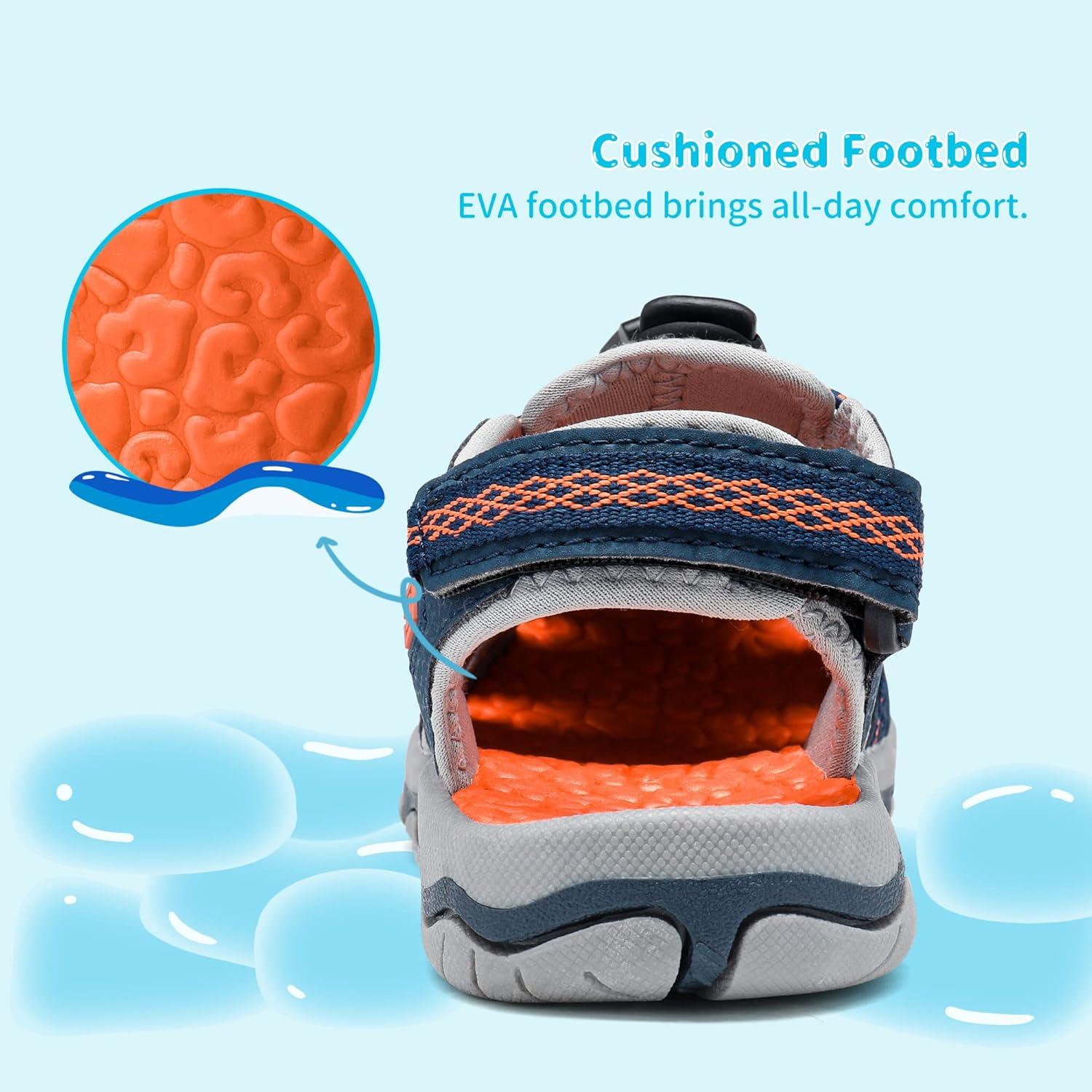 imageDREAM PAIRS Boys Girls Summer Outdoor Athletic Sport Sandals Walking Hiking Hook and Loop Adjustable Multicolor for ToddlerLittleBig KidsNavyLightGreyOrange