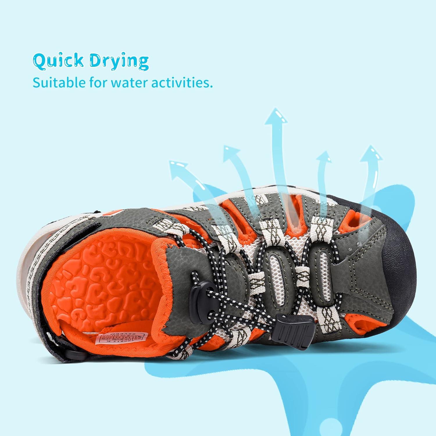 imageDREAM PAIRS Boys Girls Summer Outdoor Athletic Sport Sandals Walking Hiking Hook and Loop Adjustable Multicolor for ToddlerLittleBig KidsOliveGreenBeigeOrange